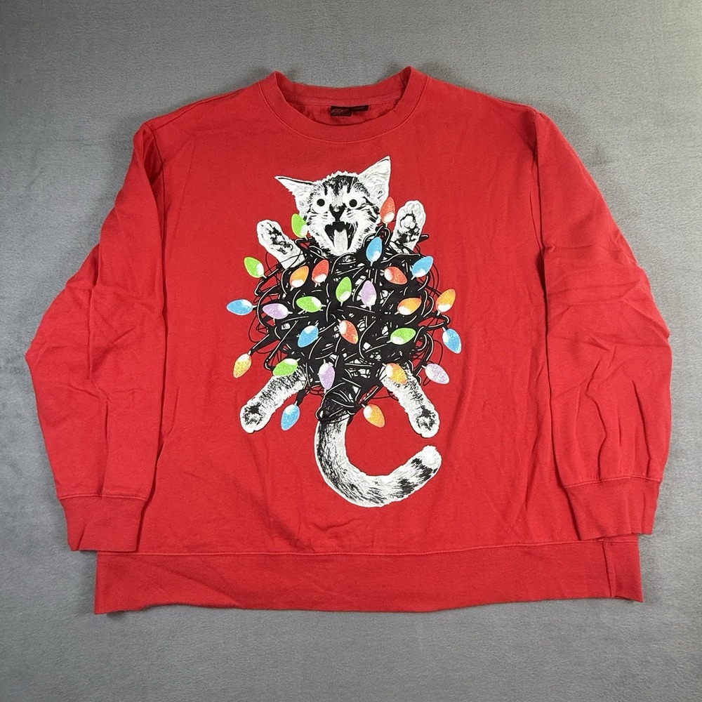 Mad Engine Red Cat Christmas Lights Sweatshirt Holiday Size 4XLT